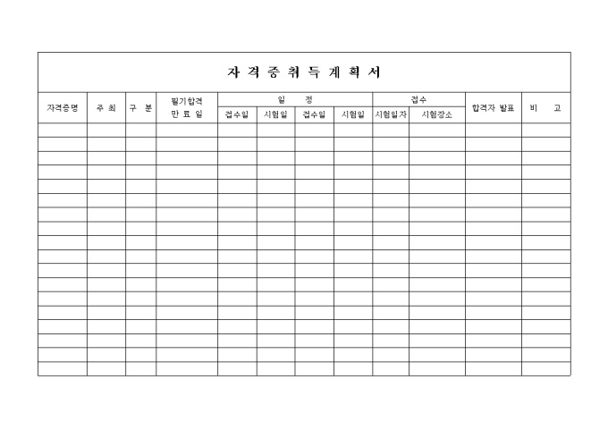 자격증 취득 계획서(자격종목별) 미리보기