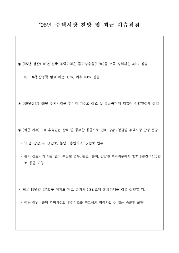 2006년 주택시장 전망 및 최근 이슈점검 미리보기