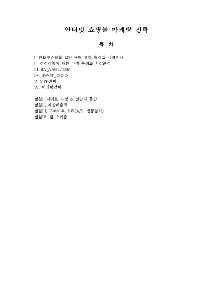 인터넷쇼핑몰마케팅전략 기획서 미리보기