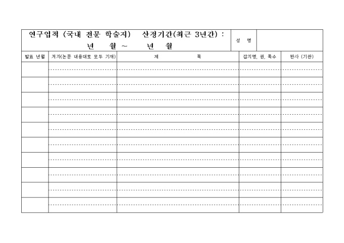 연구업적 기재양식(국내, 국외) 미리보기