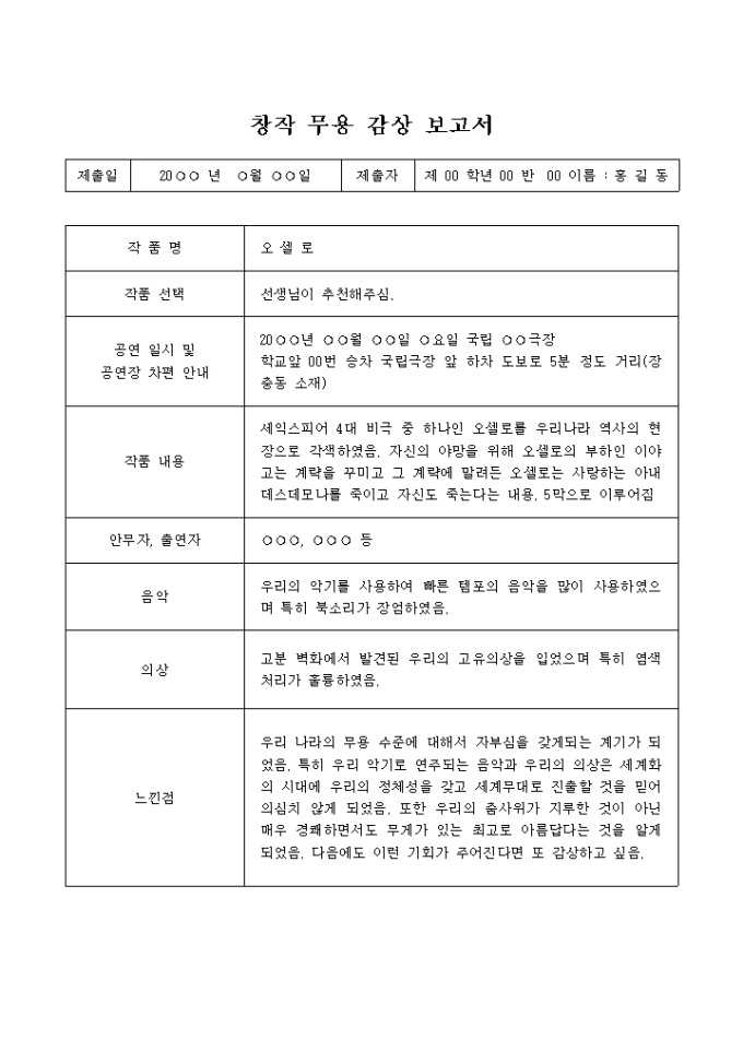 창작무용감상 보고서 미리보기