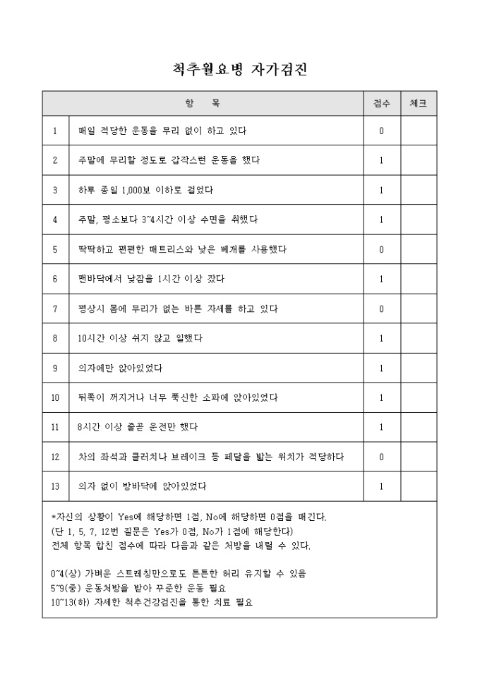 척추월요병 자가검진 미리보기