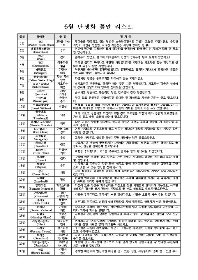 6월 탄생화 꽃말 리스트 미리보기