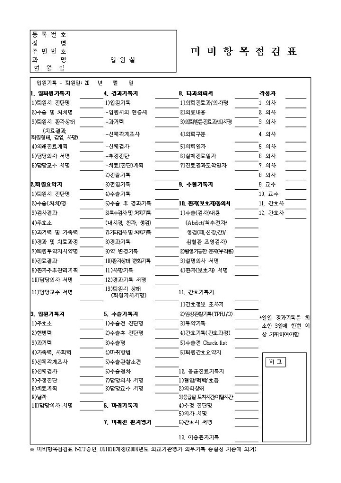 미비항목 점검표(병원) 미리보기