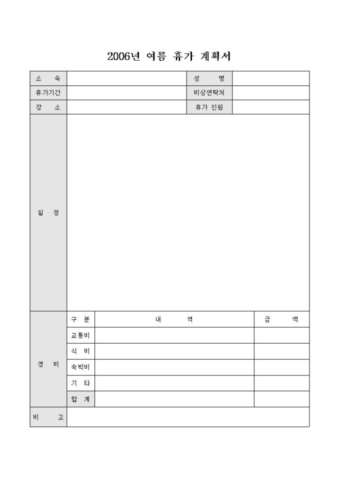 (휴가계획서)경비를 포함 미리보기