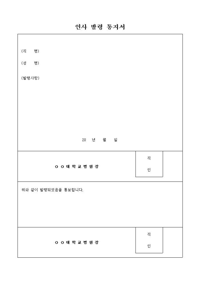 인사 발령 통지서(병원) 미리보기