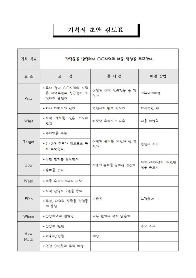 기획서 초안 검토표 미리보기