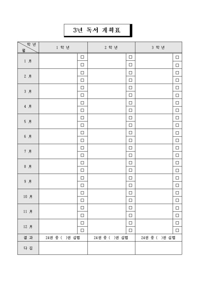 독서 계획표(학년별) 미리보기
