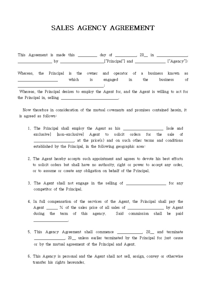 SALES AGENCY AGREEMENT 미리보기