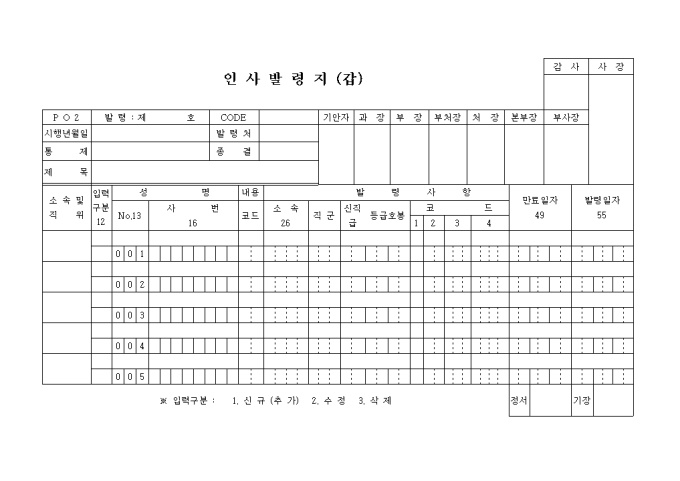 인사발령지(갑) 미리보기