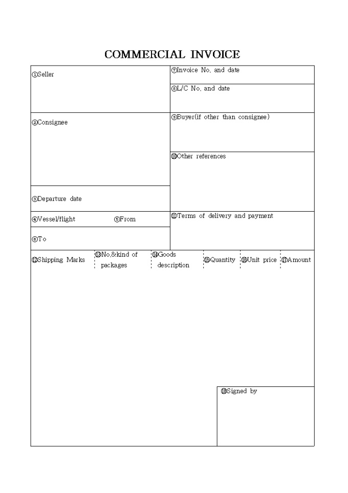 상업송장(COMMERCIAL INVOICE) 미리보기
