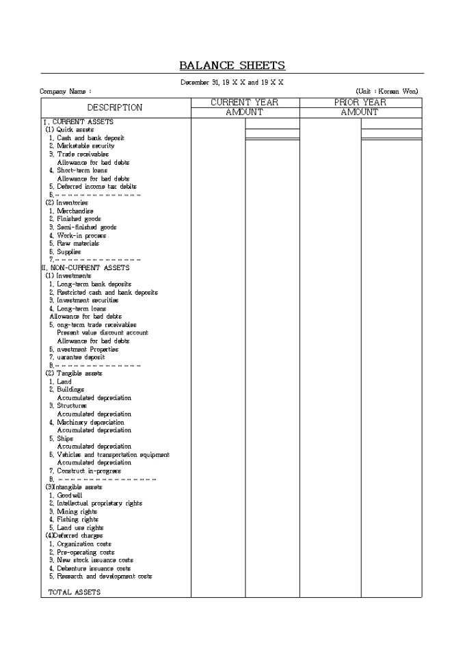 영문재무제표표준양식(Standard Financial Statements) 미리보기