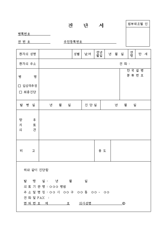 일반진단서 미리보기