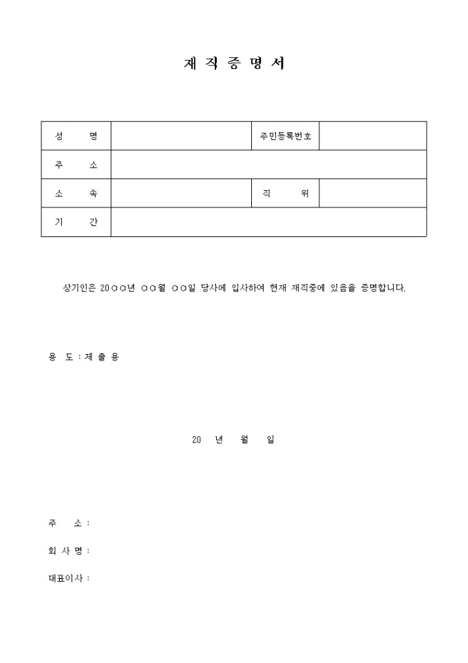 재직 증명서(프로그램개발) 미리보기