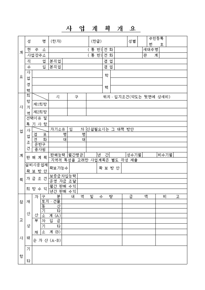 요약 사업계획서(표형식) 미리보기