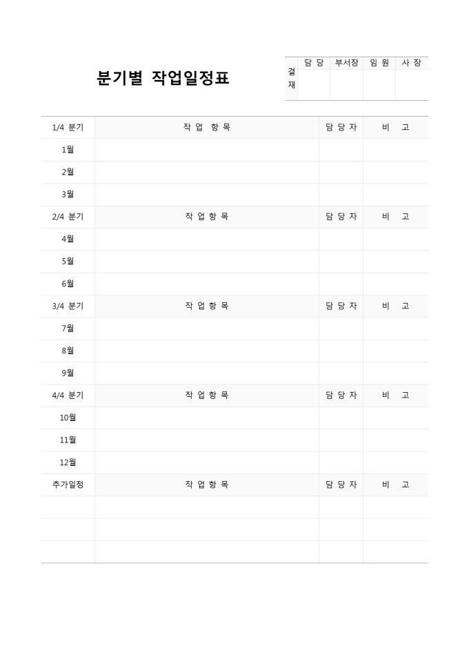 작업일정표(분기별) 미리보기