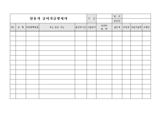 급여지급명세서(일용직) 미리보기
