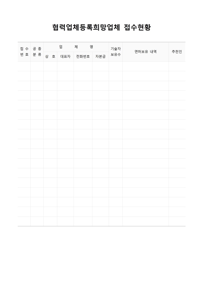 희망업체 접수현황(협력업체 등록) 미리보기
