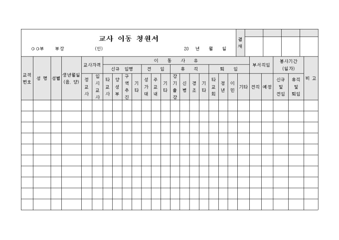 교사 이동 청원서(교회) 미리보기
