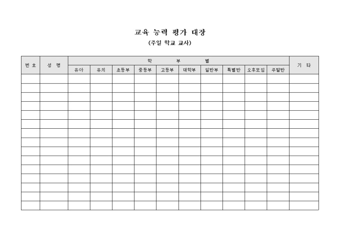교육 능력 평가 대장(주일 학교 교사) 미리보기