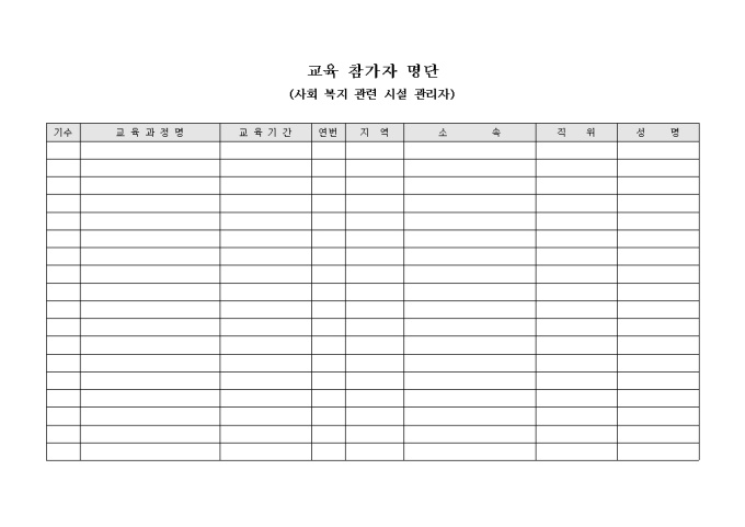 교육 참가자 명단(사회 복지 관련 시설 관리자) 미리보기