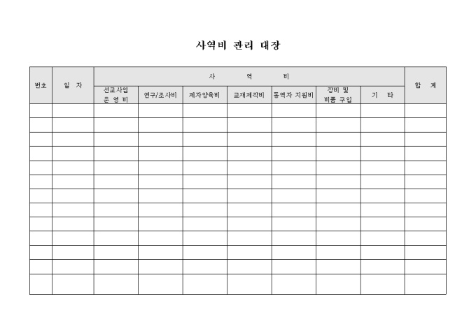 교회 사역비 관리 대장 미리보기