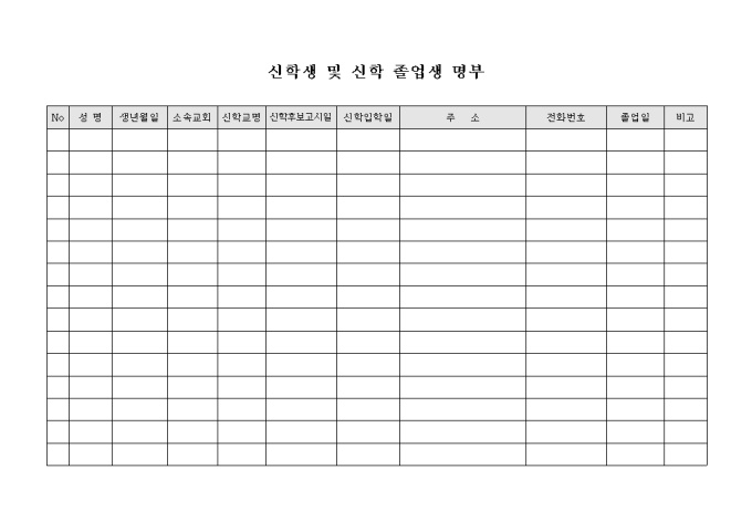 교회 신학생 및 신학 졸업생 명부 미리보기
