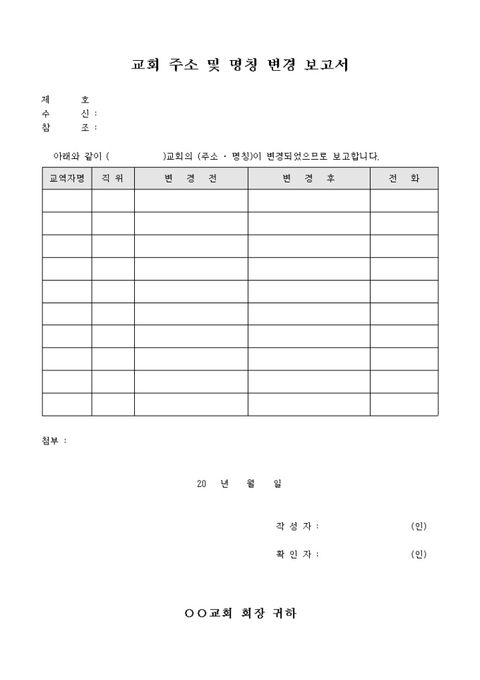 교회 주소 및 명칭 변경 보고서 미리보기