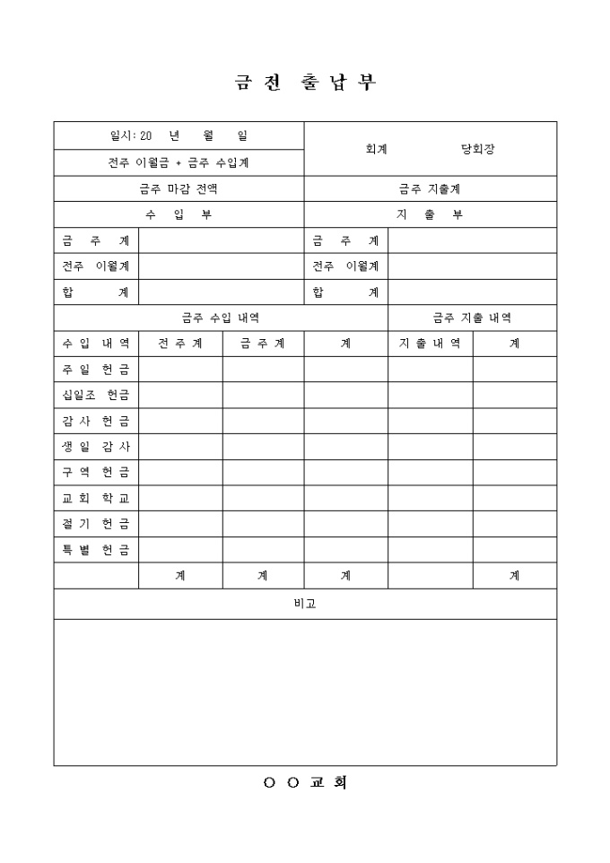 금전 출납부(교회) 미리보기