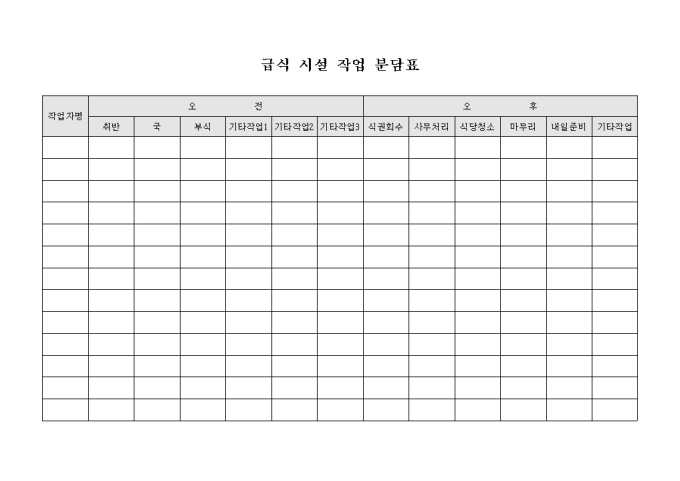 급식 시설 작업 분담표 미리보기