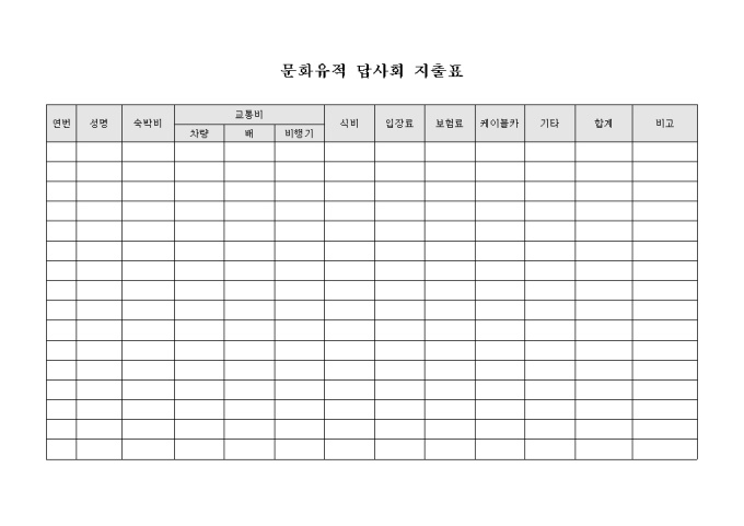문화 유적 답사회 지출표 미리보기