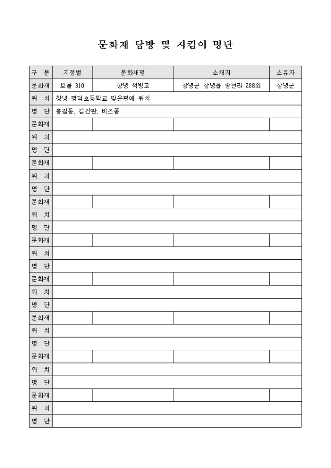 문화재 탐방 및 지킴이 명단 미리보기