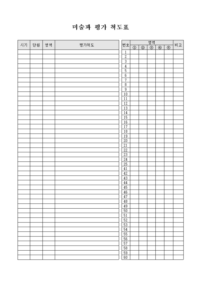 미술과 평가 척도표(양식) 미리보기