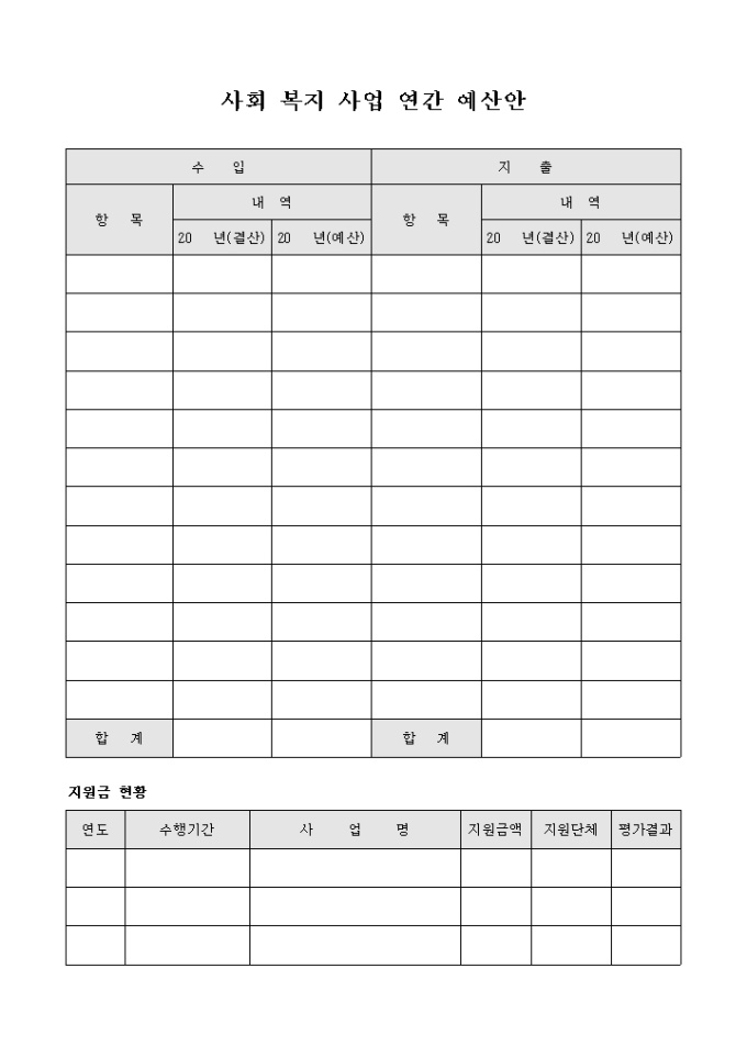 사회 복지 사업 연간 예산안 미리보기