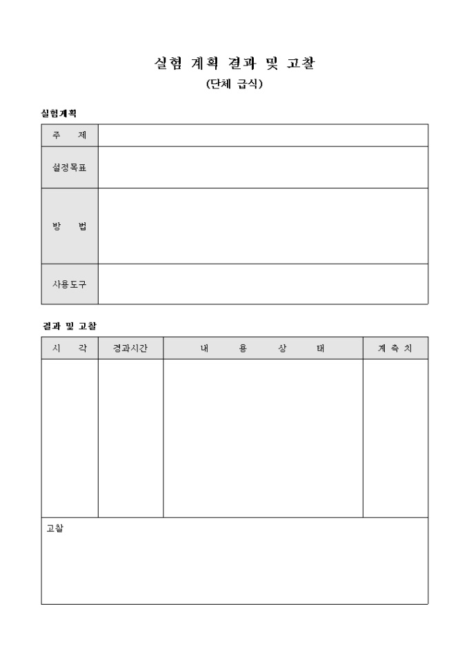 실험 계획 결과 및 고찰(단체 급식) 미리보기