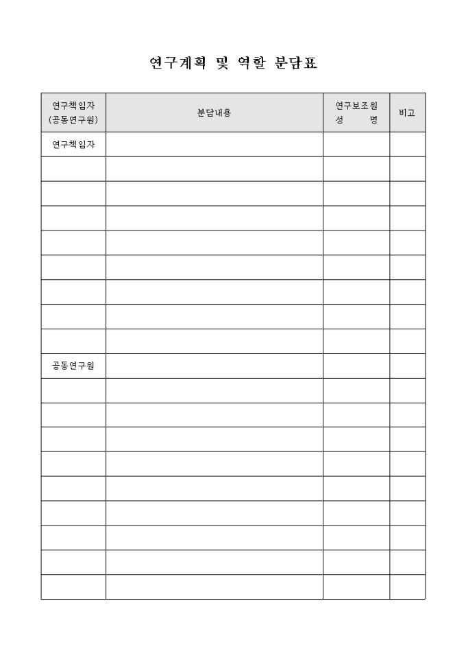 연구 계획 및 역할 분담표 미리보기