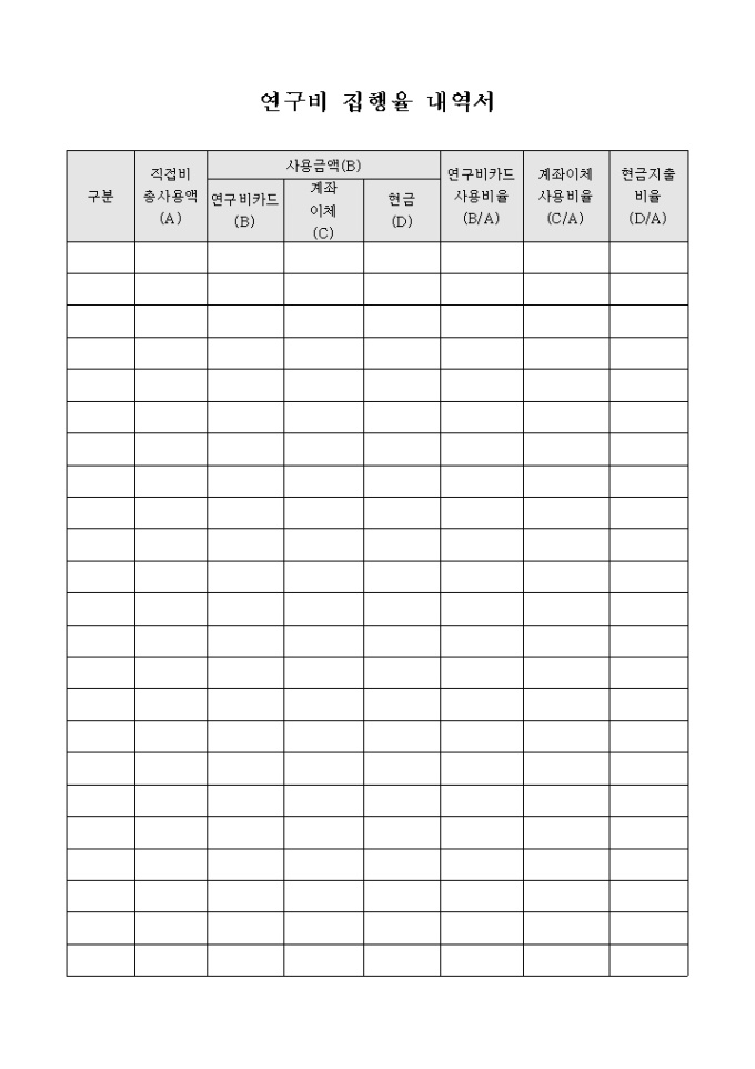 연구비 집행율 내역서 미리보기