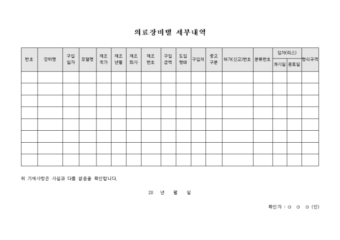 의료 장비별 세부 내역 미리보기