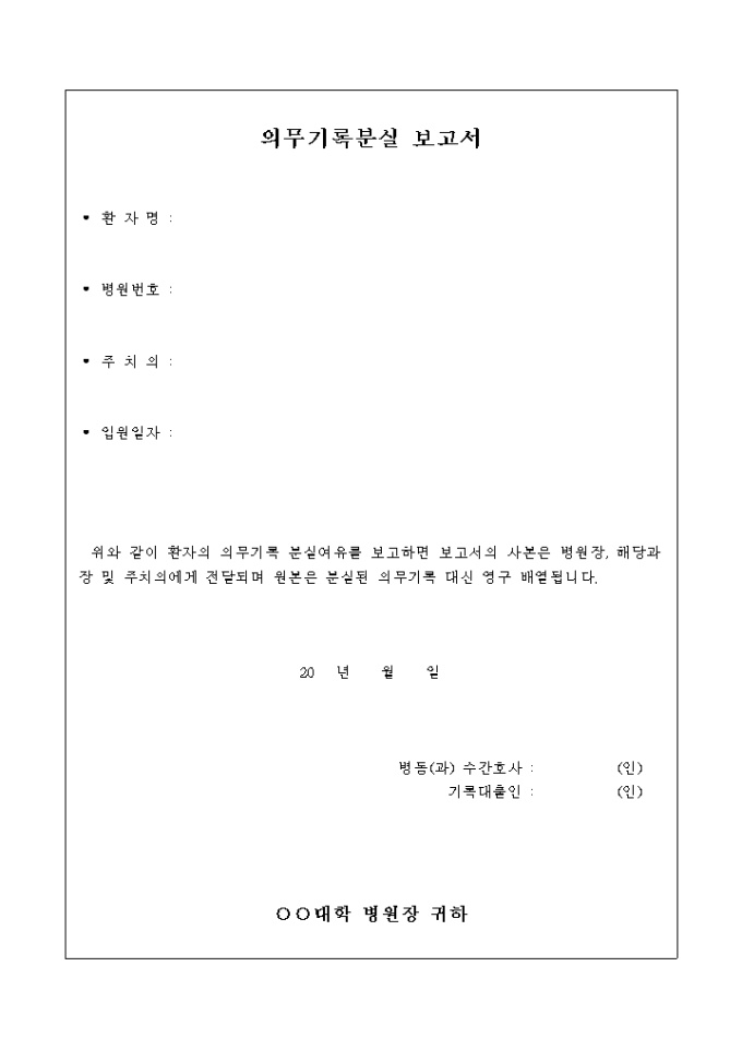 의무 기록 분실 보고서 미리보기