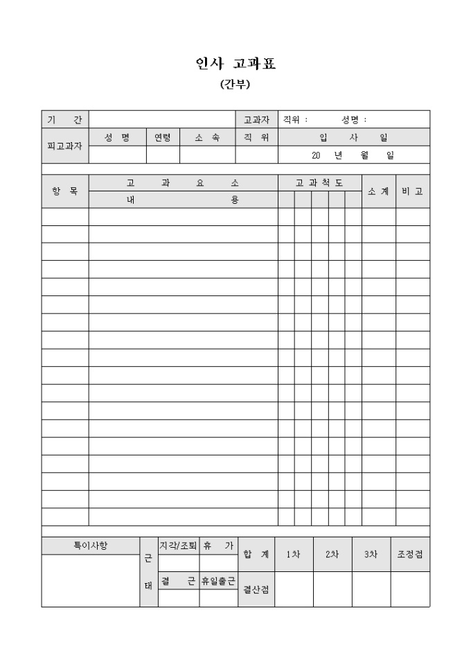 인사 고과표(간부) 미리보기