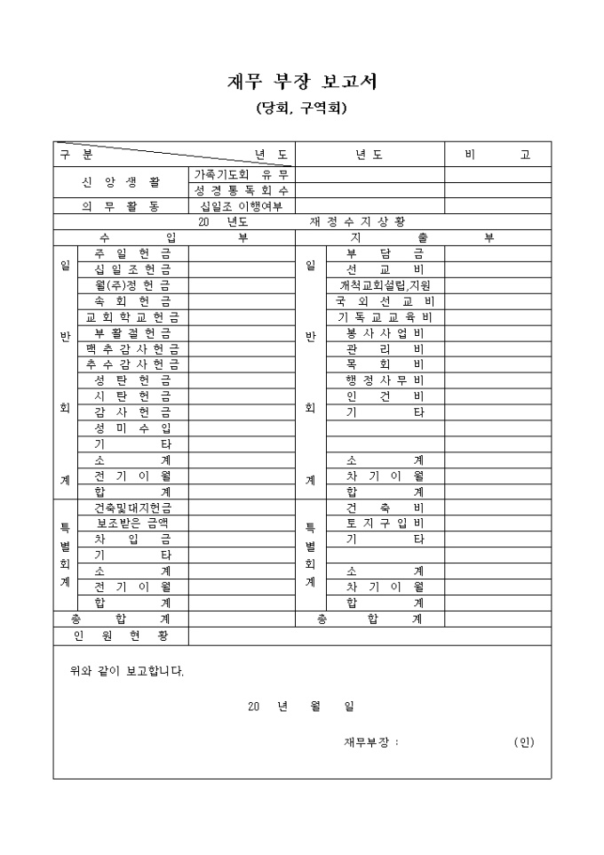 재무 부장 보고서(당회 구역회) 미리보기