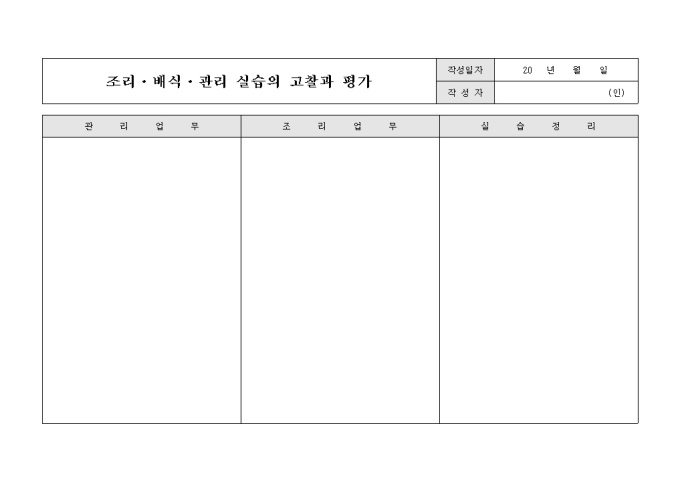 조리·배식·관리 실습의 고찰과 평가 미리보기