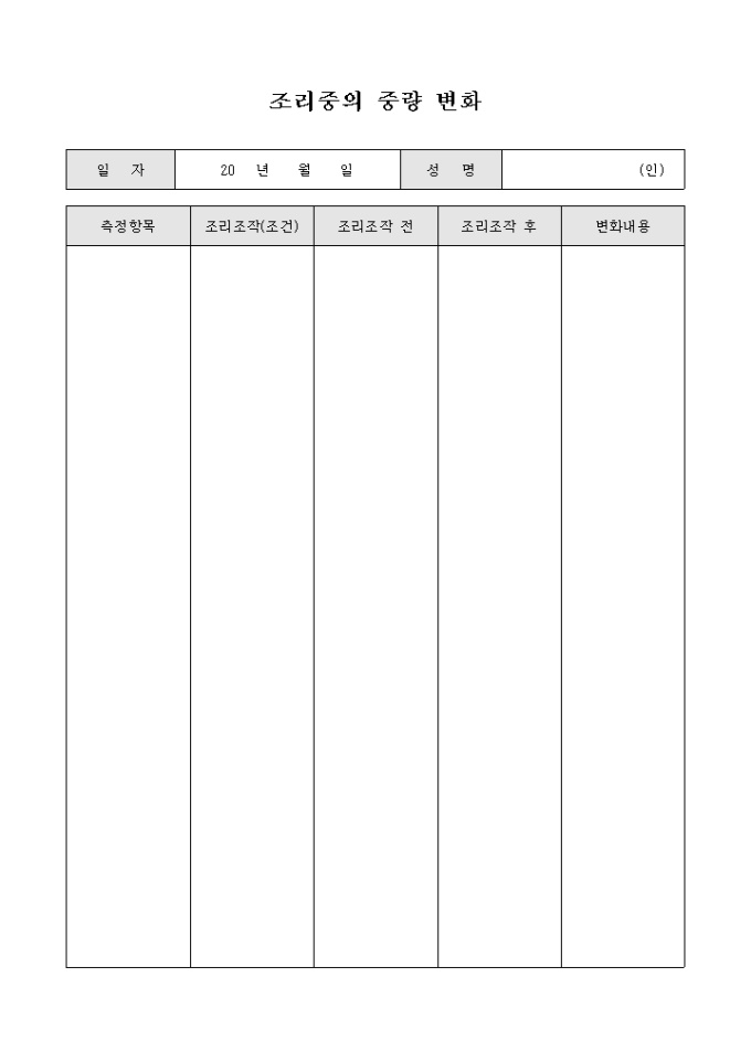 조리중의 중량 변화 미리보기