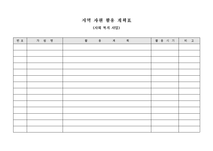 지역 자원 활용 계획표(사회 복지 사업) 미리보기