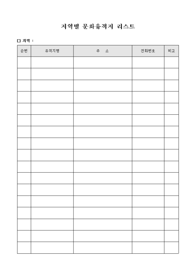 지역별 문화 유적지 리스트 미리보기