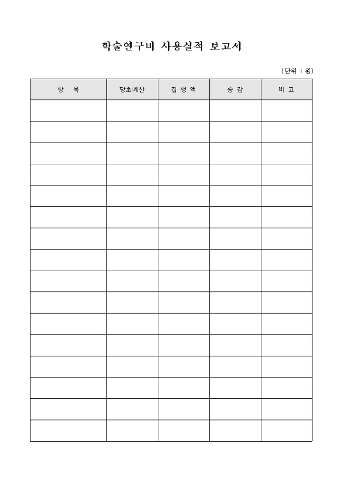 학술 연구비 사용 실적 보고서 미리보기