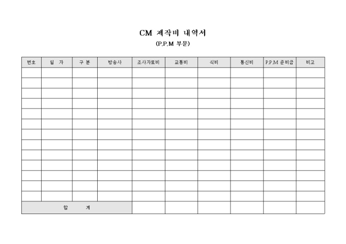 CM 제작비 내역서(P.P.M 부문) 미리보기