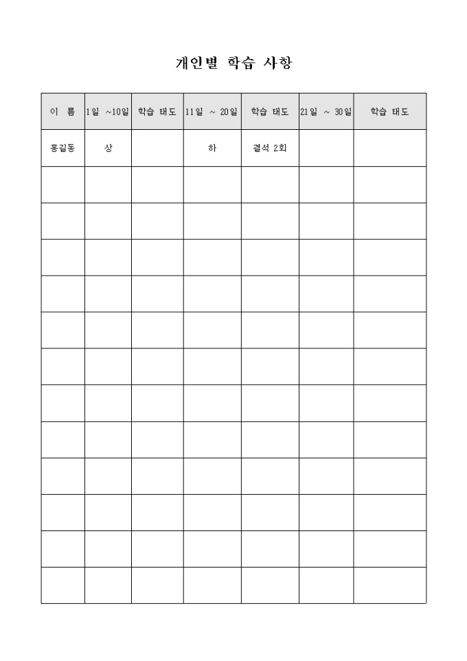 개인별 학습 사항 미리보기