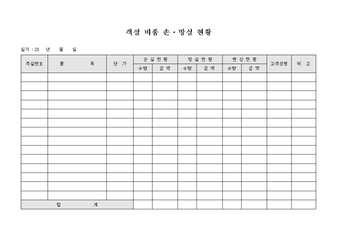 객실 비품 손·망실 현황(호텔) 미리보기