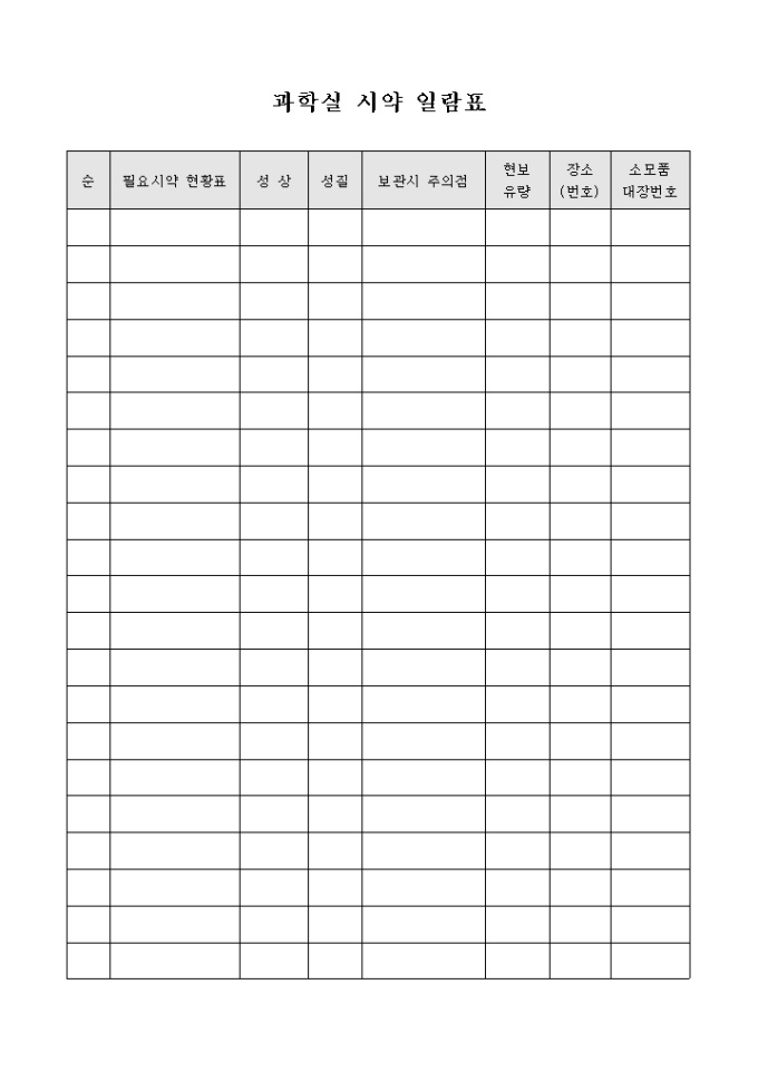 과학실 시약 일람표 미리보기